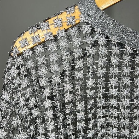 Zara Silver Shimmery Crop Blouse with Bell Sleeves - Picture 4 of 6